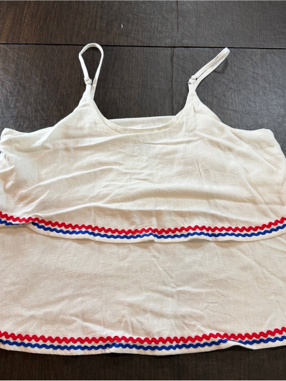 Vintage Charm White Spaghetti Strap Camisole With Red & Blue Wavy Trim Sz L — image 5 of 5